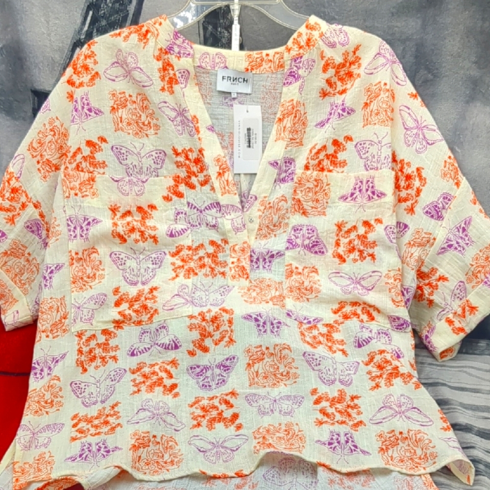 FRNCH Cream Boxy Blouse with Mandarin Collar